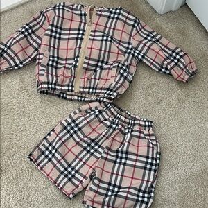 Beige Plaid Two-Piece Inspired Toddler Set